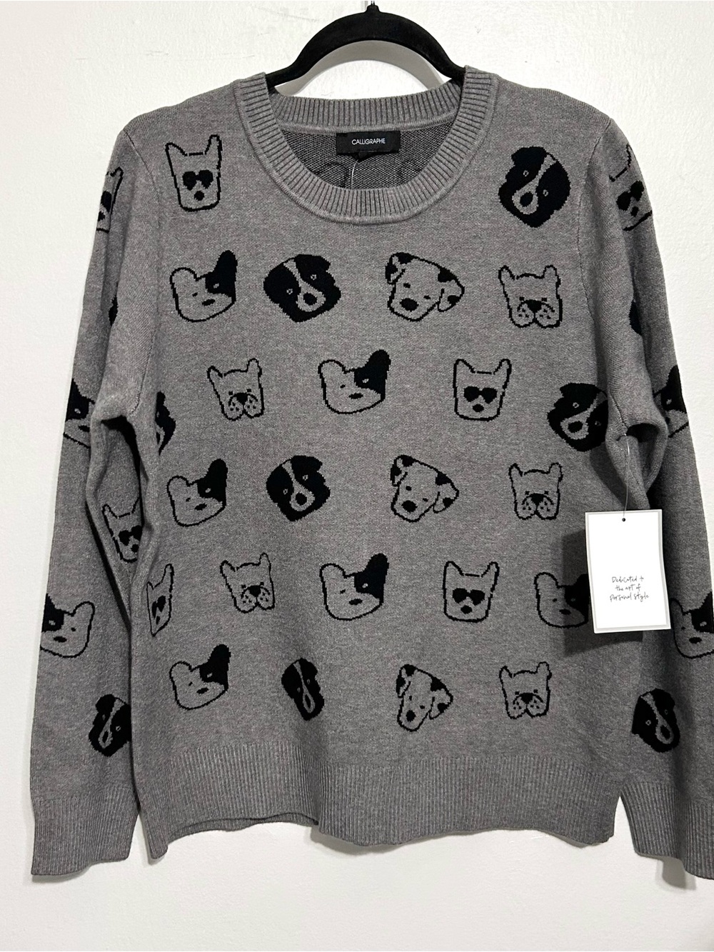 Anthropologie grey novelty dog sweater preppy Y2K Kawaii cozy whimsical 90’s M